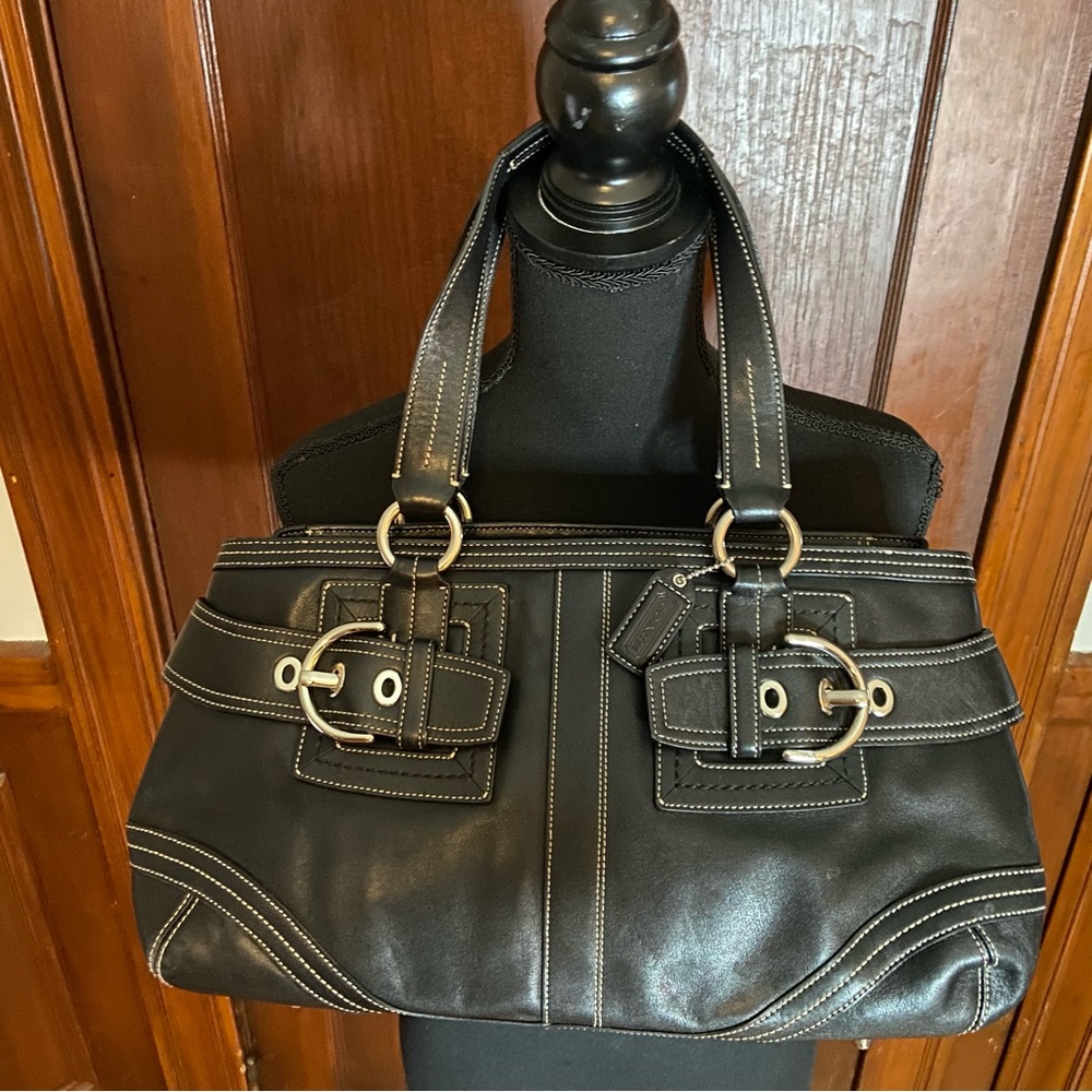 Coach Vintage Hamptons Black Leather Buckle Satchel Bag Excellent Condition
